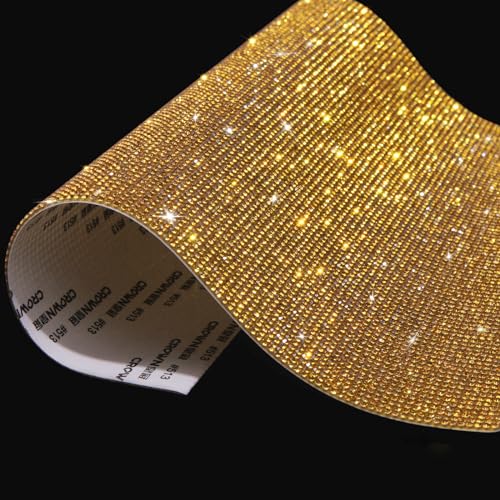 Glitter Rhinestone Stickers, 9.4 x 7.9 Inch Bling Rhinestone Sheets Self Adhesive for Craft, Crystal Sheet for DIY and Decoration (Golden Yellow) - Golden Gellow