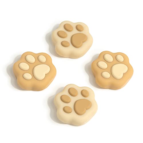 GeekShare Cat Paw Shape Thumb Grip Caps,Soft Silicone Joystick Cover Compatible with Nintendo Switch/OLED/Switch Lite (Brown & Yellow) - Brown & Yellow