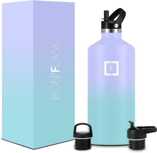 IRON °FLASK Sports Water Bottle - 24 Oz, 3 Lids (Straw Lid), Leak Proof, Vacuum Insulated Stainless Steel, Hot Cold, Double Walled, Thermo Mug, Standard Metal Canteen - 64 Oz Cotton Candy