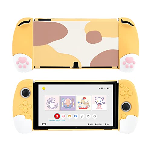 GeekShare Cute Ergonomic Protective Case Compatible with Nintendo Switch OLED Console and Joy Con, Shock-Absorption and Anti-Scratch Slim Cover Case for Switch OLED Model- Yellow