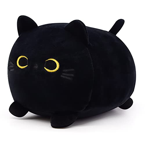 LSYDCARM Kawaii Black Cat Plush Pillow Toy, Cute Stuffed Animal for Kids Birthday, Christmas, Home Decoration - Black Cat - 7IN
