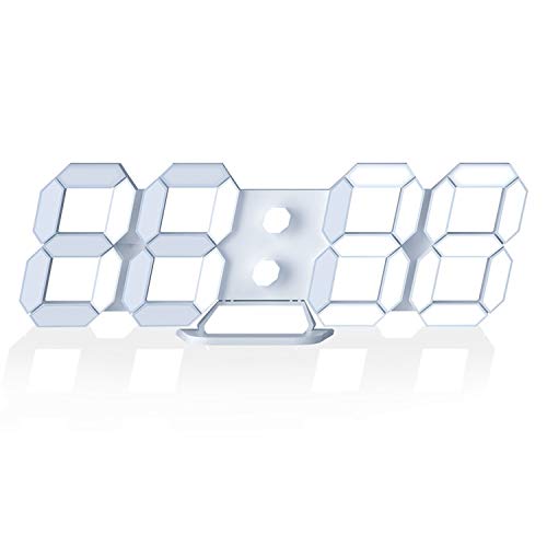 EDUP HOME Modern 3D LED Digital Desk Alarm Clock for Kitchen Bedroom Office, Fashion Design 9.7" LED White Light Nightlight Decor Wall Clock with Multi-Levels Brightness/Time/Date/Temperature Display - 9.7" White Table Alarm Clock With Remote Control