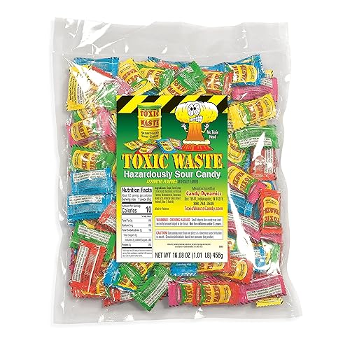 TOXIC WASTE | 1 Pound Bag Assortment of Toxic Waste Sour Candy - 5 Flavors: Apple, Watermelon, Lemon, Blue Raspberry, and Black Cherry - Standard Packaging