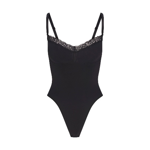 SEAMLESS SCULPT LACE THONG BODYSUIT | ONYX | XXS