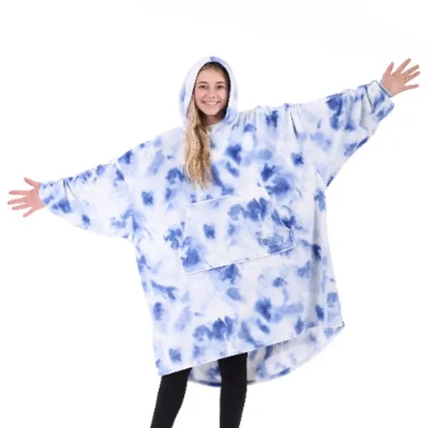 THE COMFY Dream | Oversized Light Microfiber Wearable Blanket, One Size Fits All, Seen on Shark Tank, Blue Tie Dye