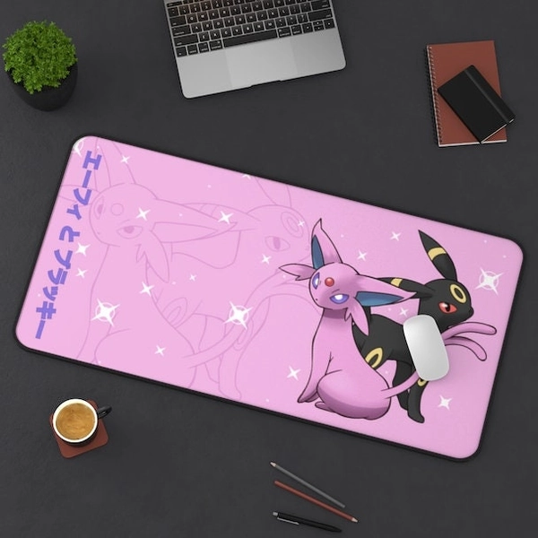 Espeon Umbreon Gaming Desk Mat, Long Desk Mats, Mousepad, Christmas Birthday Gift Idea, Anime Game Mats, Gaming, Official Size Desk Mats