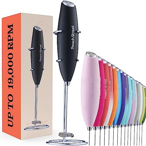 Powerful Handheld Milk Frother, Mini Milk Foamer, Battery Operated (Not included) Stainless Steel Drink Mixer with Frother Stand for Coffee, Lattes, Cappuccino, Frappe, Matcha, Hot Chocolate. - Matte Black