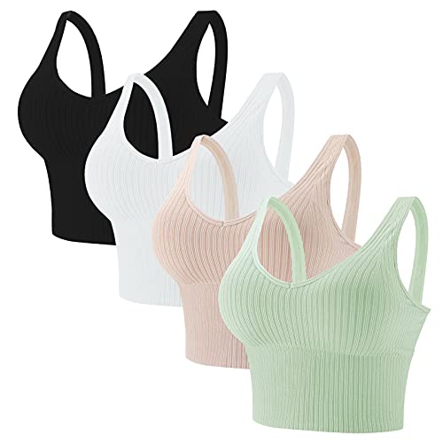 Eleplus 4 Pieces Comfy Cami Bra for Women Crop Top Yoga Bralette Longline Padded Lounge Bra Pack of 4 - Mix1 - Large-X-Large