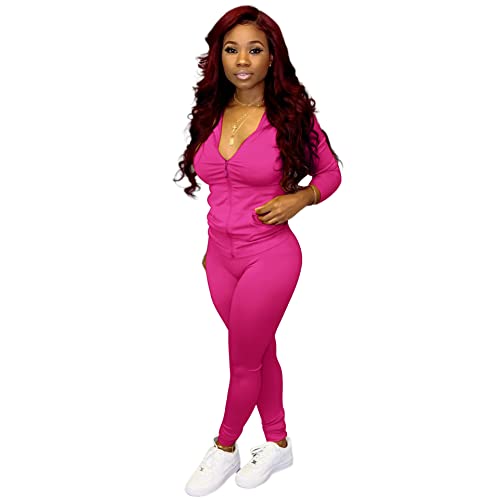 Adogirl Womens Set Two Piece Outfits Sweatsuit Crop Top + Skinny Long Pants Tracksuits Jogging Suits Jumpsuit - B-pink - X-Large