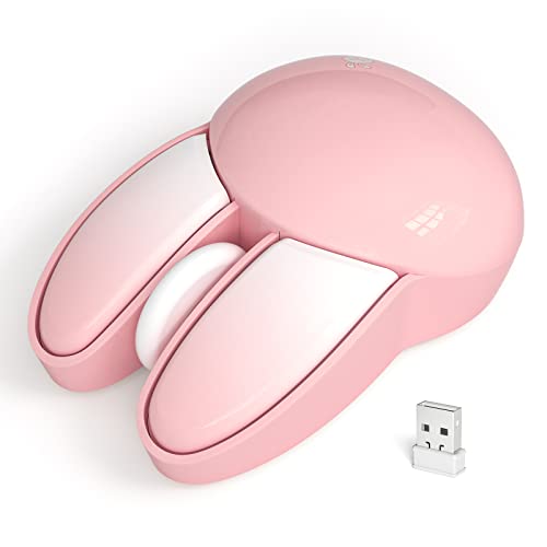 Wireless Silent Mouse, Cute Rabbit Designs, 2.4 GHz with USB Mini Receiver, Opatical Mouse Wireless for Laptop, PC, Computer, Chromebook, Notebook (Pink Mouse) - Pink