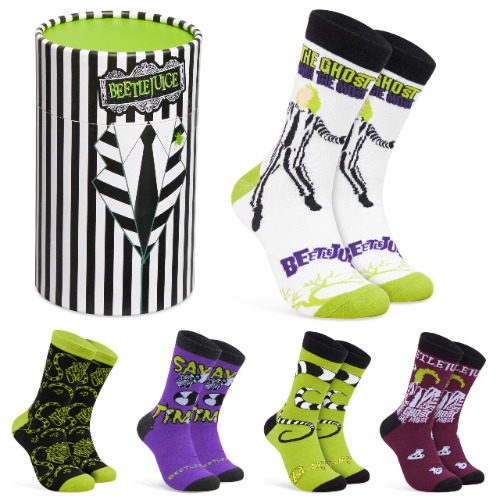 BEETLEJUICE Vadstrumpor för män, 5-pack mjuka andningsbara roliga strumpor för vuxna tonåringar – gåvor till honom, Svart/Multi, 6.5/10.5 UK