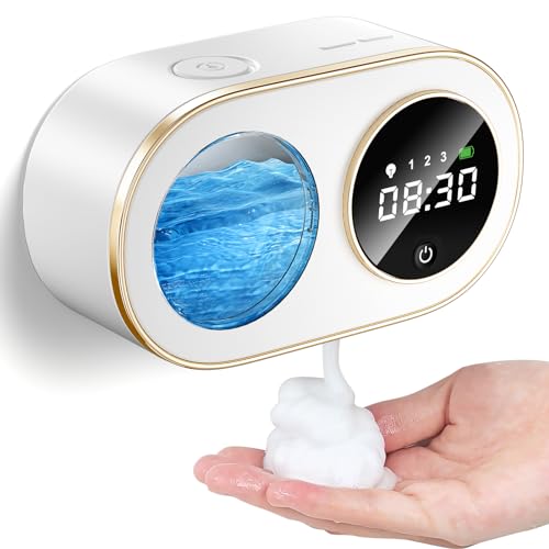 Wladipw Automatic Soap Dispenser Touchless HD LED Time Display Foaming Soap Dispenser Wall Mount Rechargeable Auto Smart Hand Soap Dispenser for Bathroom Kitchen (White) - White