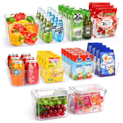 Set Of 10 Refrigerator Pantry Organizer Bins, Clear Plastic Food Storage Bins for Kitchen, Countertops, Cabinets, Fridge, Freezer, Bedrooms, Bathrooms, Clear Plastic Pantry Storage Containers - 10 Pack