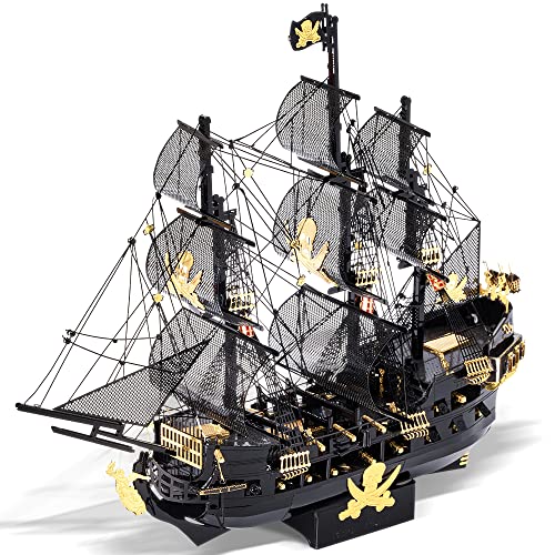 Piececool 3D Puzzles DIY Model Kits for Adults 3D Metal Puzzle- DIY 3D Metal Jigsaw Puzzle- Ideal Christmas and New Year Gift-Black Pearl Pirate Ship - Black Pearl Pirate Ship