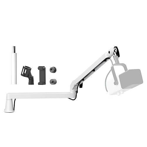 Prizmora Low Profile Mic Arm Microphone Boom Arm Professional Adjustable with 15cm Riser Solid Desk Mount Clamp Cable Management Microphone Holder Stand for Podcast Streaming Gaming Mic Stand White - white