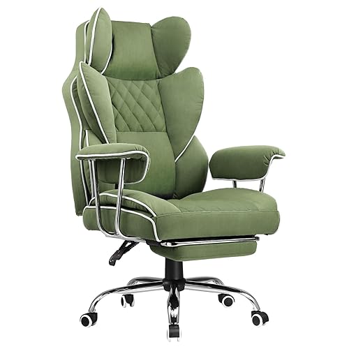 COMHOMA Big and Tall Office Chair, High Back Leather Gaming Chair with Footrest, Executive Ergonomic Office Chair with Pocket Spring Lumbar Support and with Outward Fixed Soft Armrests - Fabric - Green