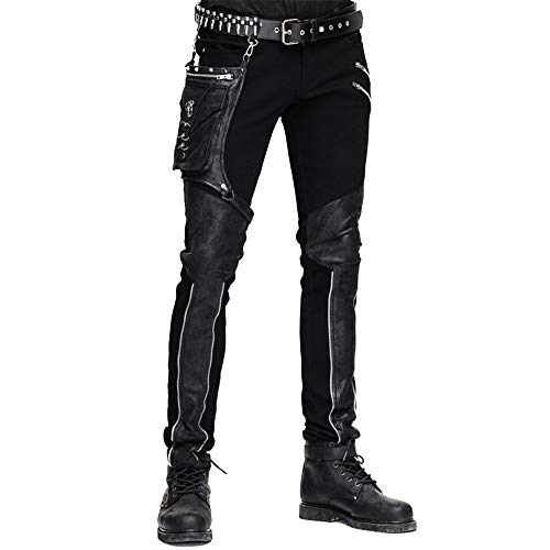 Devil Fashion Casual Pants for Men Punk Patchwork Straight Trousers with Pocket - Small - Black