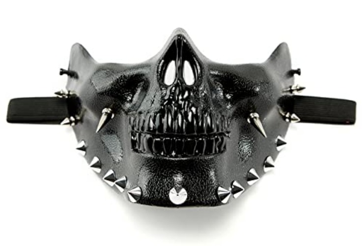 Steampunk Mask Men Masquerade Skeletal Spike Half Face Skull Mask Costume Cosplay - Black