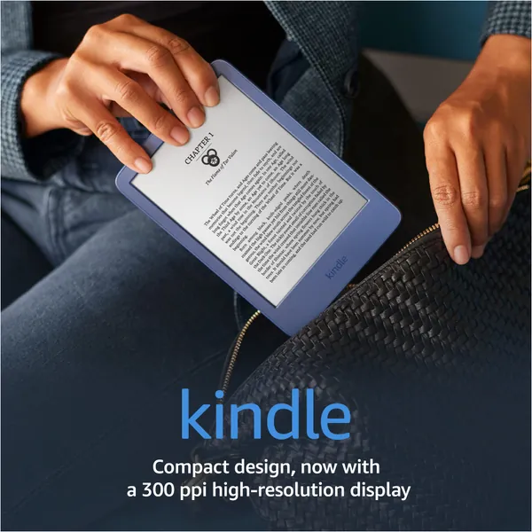 All-new Kindle (2022 release) – The lightest and most compact Kindle, now with a 6” 300 ppi high-resolution display, and 2x the storage - Denim - Denim Without Kindle Unlimited Lockscreen Ad-Supported