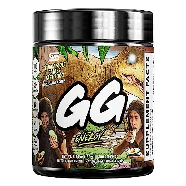Gamer Supps, GG Energy Guacamole Gamer Fart 9000 (100 Servings) - Keto Friendly Energy and Nootropic, Sugar Free Caffeine + Vitamins - Powder Energy Drink - Guacamole Gamer Fart 9000
