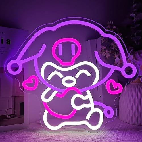 JanHune Anime Neon Sign LED Signs for Wall Decor Kawaii Neon Light Sign Dimmable Cute Light Up Signs for Kids Girls Bedroom Game Room Neon Wall Sign Decoration Birthday Gift for Children - Anime Purple