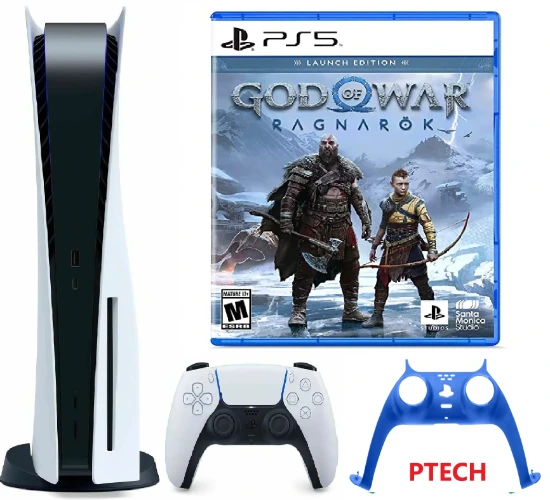Sony PlayStation_PS5 Gaming Console (Disc Version) with God of War(GOW) Ragnark Bundle and Ptech controller plate