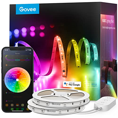 Govee 100ft RGBIC LED Strip Lights, Smart LED Lights Work with Alexa and Google Assistant, WiFi App Control Segmented DIY Multiple Colors, Color Changing Lights Music Sync, LED Lights for Bedroom - 100ft