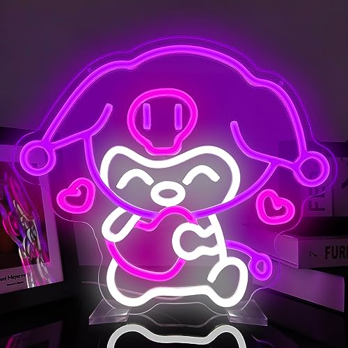 Anime Neon Sign LED Signs for Wall Decor Kawaii Neon Lights Signs Dimmable Cute Light Up Signs for Kids Girls Bedroom Game Room Neon Wall Sign Decoration Party Birthday Gift for Children - Anime Purple