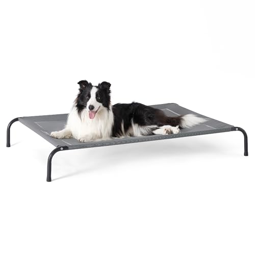 Bedsure Elevated Raised Cooling Cots Bed for Large Dogs, Portable Indoor & Outdoor Pet Hammock with Skid-Resistant Feet, Frame with Breathable Mesh, Grey, 49 inches - 49.0"L x 31.5"W x 8.0"Th - Grey