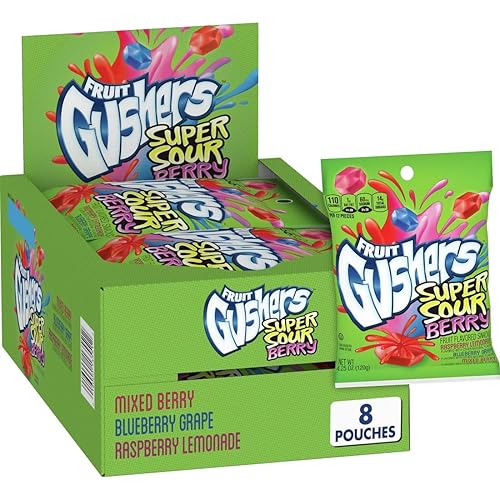 Gushers Fruit Flavored Snacks, Super Sour Berry Flavor, 8 Pouches, 34 oz