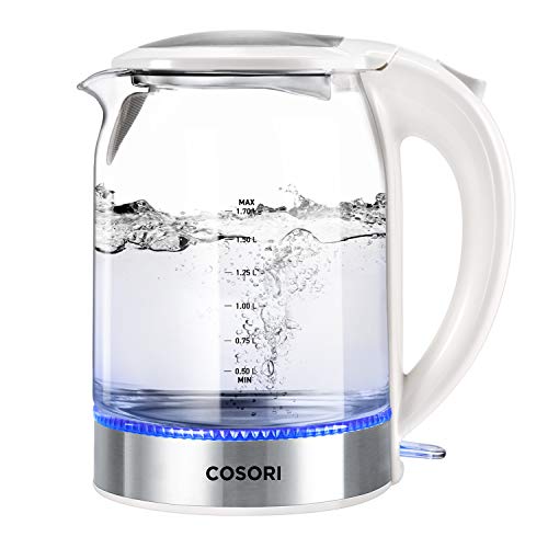 COSORI Electric Kettle 1.7L,Speed-Boil Water Boiler (BPA Free) Auto Shut-Off & Boil-Dry Protection,Glass Water Boiler with LED Indicator Inner Lid & Bottom,White - Glass - Kettle - White