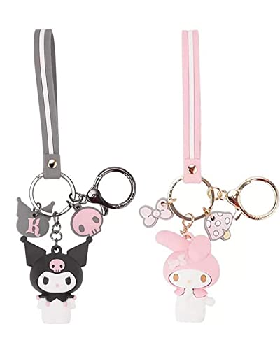 Mtoye Cute Kawaii Accessories Anime Keychain Adorable Keychain Keyring Key Purse Handbag Car Charms - My Melody + Kuromi