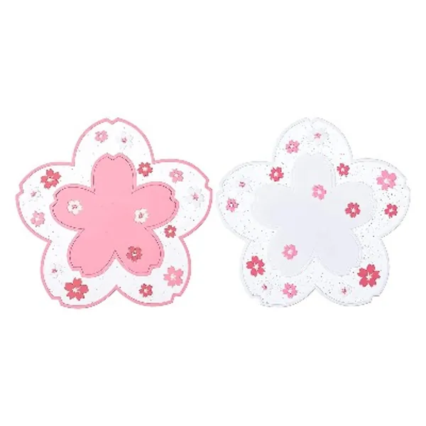Kawaii Sakura Cup Coaster, Decor Cup Placemat, Cute Kitchen Pot Bowl Pad Placemat, Cherry Blossom Coaster, Table Cup Mat, Flower Pattern Mug Pink Coasters Set Of 2 for Drinks, Coffee, Tea (2PCS-4.5in)