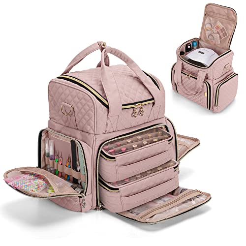 Luxja Nail Polish Organizer Hold 48 Bottles and a Nail Lamp, Nail Polish Case with 2 Removable Bags and Tools Storage Pockets (Patented Design), Pale Rose - Pale Rose