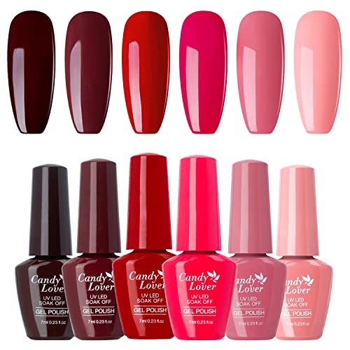 Candy Lover Gel Nail Polish Set, Dark Neon Red Peach Pink Color Nail Polish Gel, UV Gel Polish, At Home Salon Manicure Nail Art - Loving Red