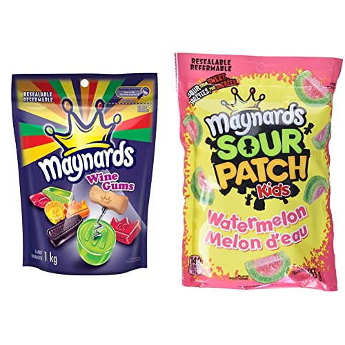 Maynards Wine Gums Candy 1kg, Back to School Treats & Sour Patch Kids Watermelon Candy, 355G Back to School Treats - Maynards Wine Gums - Candy + Kids Watermelon Candy