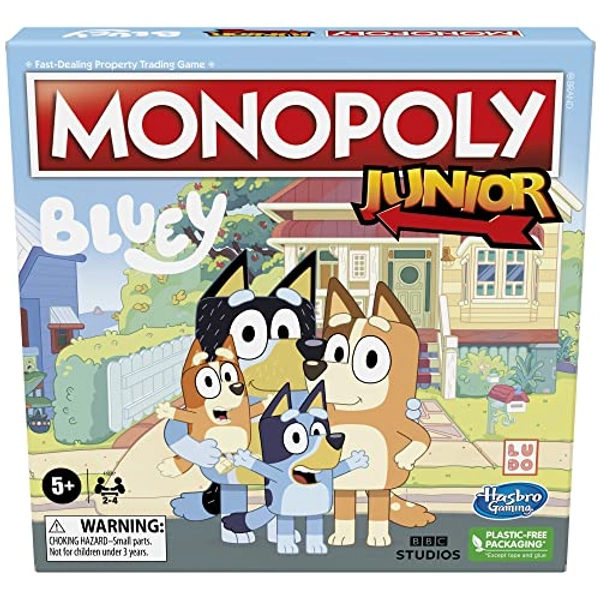 Monopoly Junior: Bluey Edition Board Game for Kids Ages 5+, Play as Bluey, Bingo, Mum, and Dad, Features Artwork from The Animated Series - English (Amazon Exclusive)