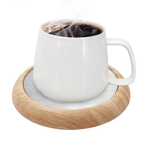 MQUPIN Coffee Mug Warmer, USB Cup Warmer Tea Warmer with Non-slip Base, Beverage Mug Warmer for Milk Coffee Tea, Cup Mug Warmer Heated Coaster for Home Office Coffee Cup Warmer (Yellow Wood Grain) - Yellow Wood Grain-100mm