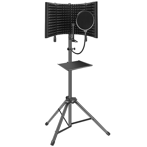 Aokeo Studio Recording Microphone Isolation Shield with Pop Filter,Tripod Stand,Tray,High Density Absorbent Foam Suitable for Singing,Recording Vocals(AO-504 With Stand) - AO-504 with stand
