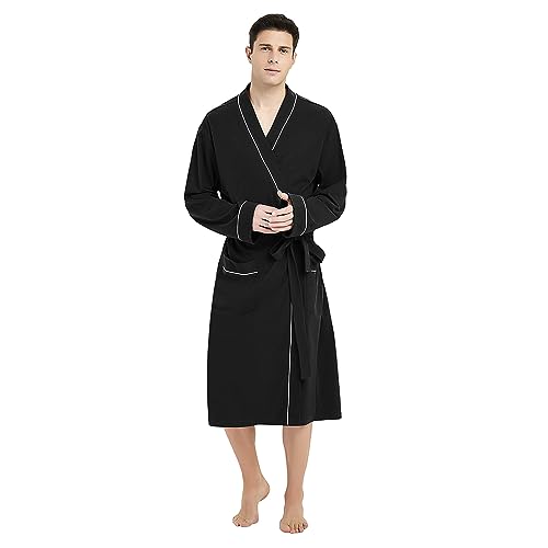 U2SKIIN Mens 100% Cotton Robe Lightweight Knit Bathrobe - Black - Small-Medium