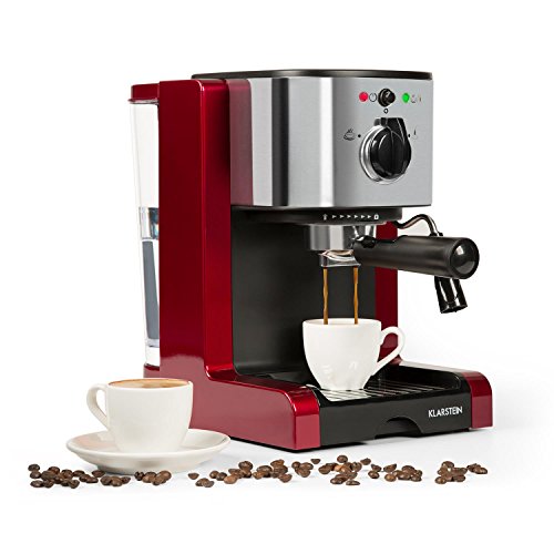 KLARSTEIN Passionata Rossa Espresso and Cappuccino Machine, 15 Bars of Pressure, Steam Frother for Frothing Milk and Preparing Hot Drinks, 0.33 gallon (6 cups) - 15 Bar - Dark Red