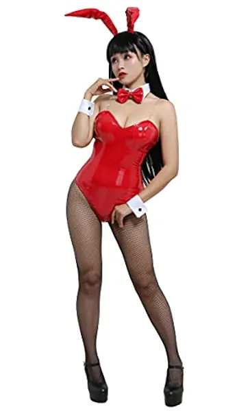 Cosplay.fm Women's Bunny Girl One Piece Bodysuit Japanese Style Bunny Cosplay Costume with Headdress and Bow Accessory