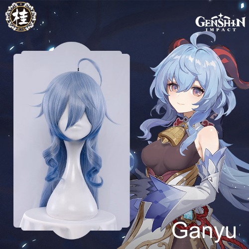 Uwowo Genshin Impact Cosplay Ganyu Plenilune Gaze Cosplay Wig 90cm Blue Wavy Hair
