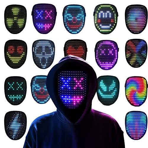 Ompusos Led Mask, Light Up Mask with Gesture Sensing, LED Lighted Face Transforming Halloween Mask, Costume Cosplay Party - Led Mask