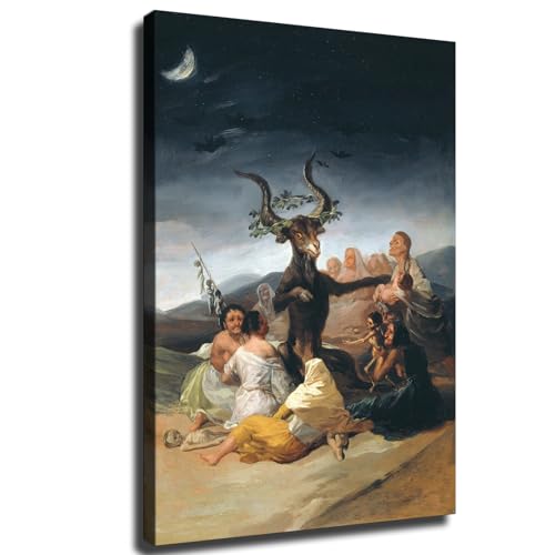 HyKab The Witches' Sabbath By Francisco De Goya Poster Picture Art Print Canvas Wall Home Living Room Decor Classroom Kitchen Bedroom Aesthetics Decoration (08×12inch,Framed) - 08×12inch - Framed