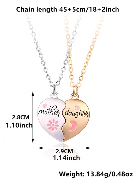 2pcs Fashionable Mother & Daughter Set Magnetic Heart Shaped Pendant Necklace, Daily Wearing Mom Daughter Christmas Gift