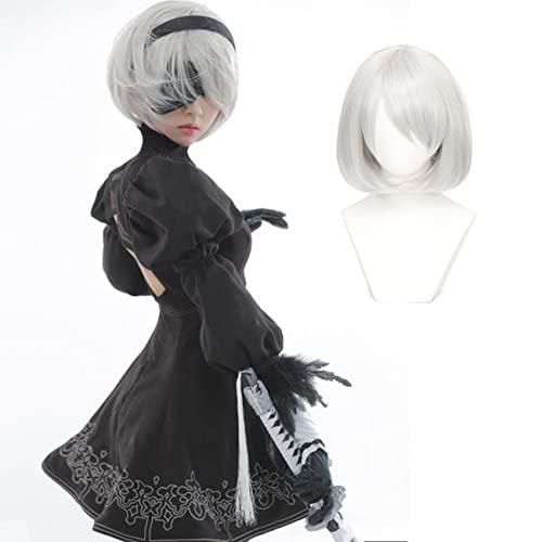 NieR: Automata 2b Cosplay Black Tone Dress and Wig Animation Cosplay Halloween Costume with Gloves - Dress+wig - Medium