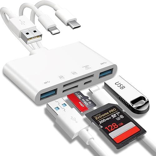 5-in-1 Memory Card Reader, USB OTG Adapter & SD Card Reader for iPhone/iPad, USB C and USB A Devices with Micro SD & SD Card Slots, Supports SD/Micro SD/SDHC/SDXC/MMC - white