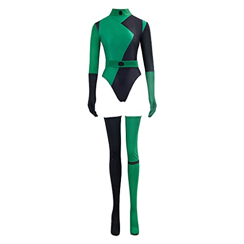 Women's Shego Cosplay Costume Green Jumpsuit with Gloves and Stockings Halloween Bodysuit - Small