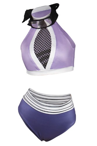 Alleyon Womens Anime Swimsuit Two Piece Bathing Suit Sexy Bikini Set Kawaii Style Swimwear Cosplay - Large Purplewhite